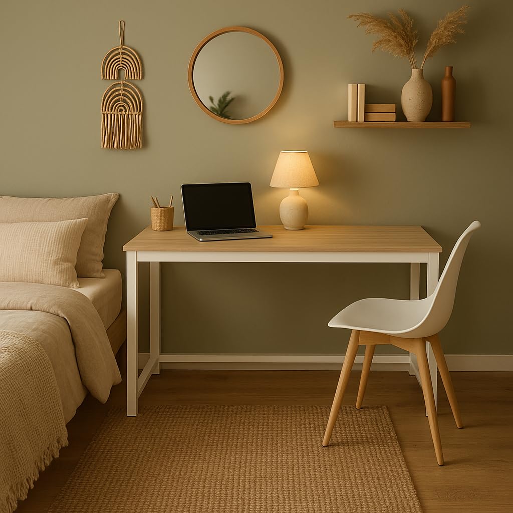 Meyvaser Escritorio 140 Cm, Mesa de Ordenador, para Oficina, Dormitorio,Salon Comedor, Estructura de Acero Color Blanco 58x74x140 Cm