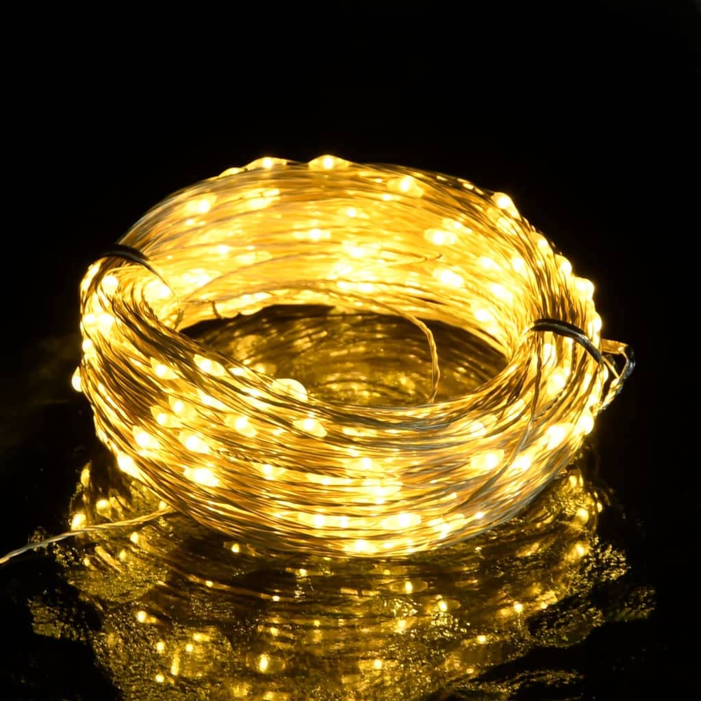 lucine,luci da esterno a batteria,filo,catena luminosa esterno,Stringa LED con 150 Luci LED Bianco Caldo 15 m PVCIdeal für Weihnachtsfeiern, Wandambiente