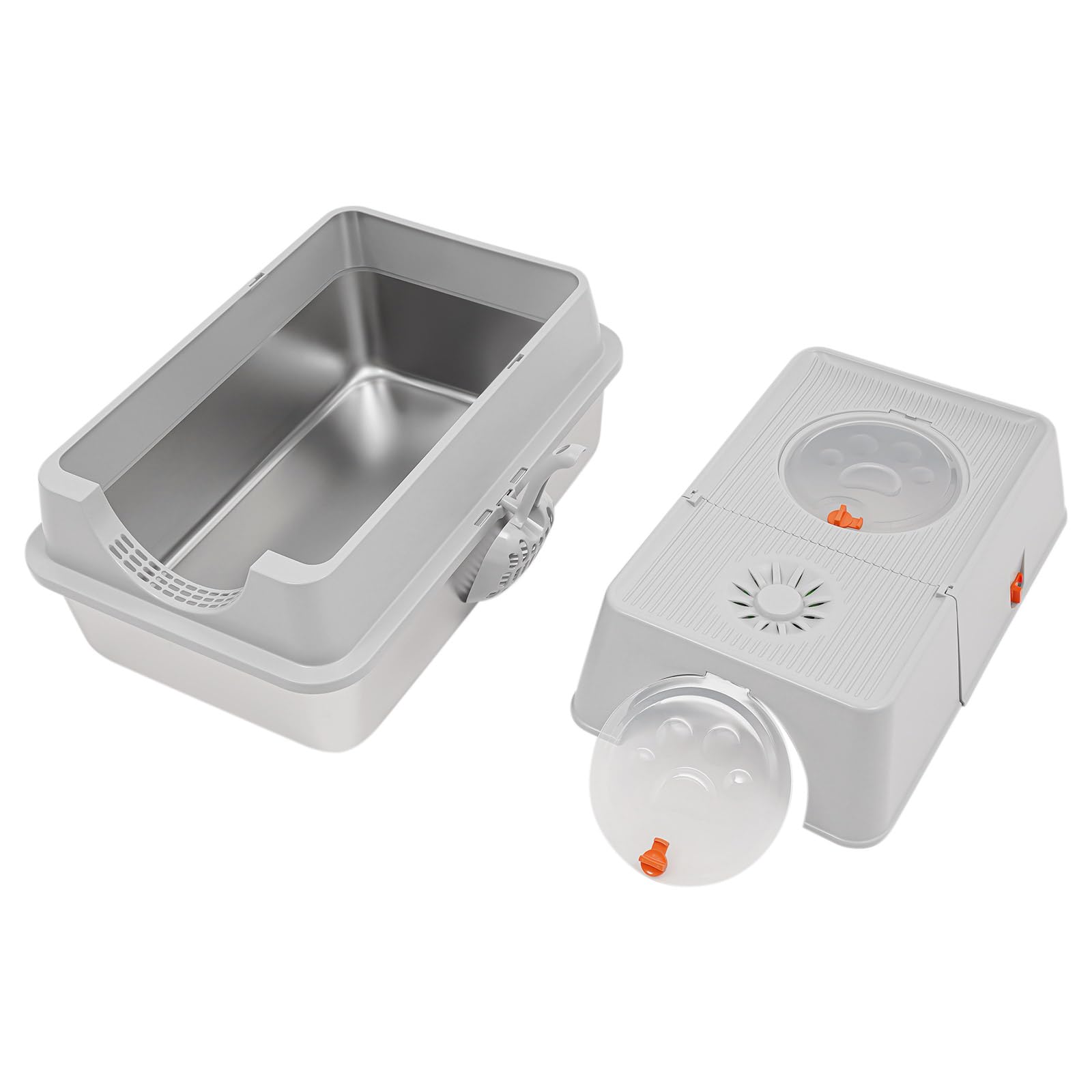 WooDerson Inodoro para gatos con tapa, caja de arena con pala para gatos de hasta 10 kg, control de olores, recipiente cerrado para arena para gatos, incluye alfombrilla (gris claro)