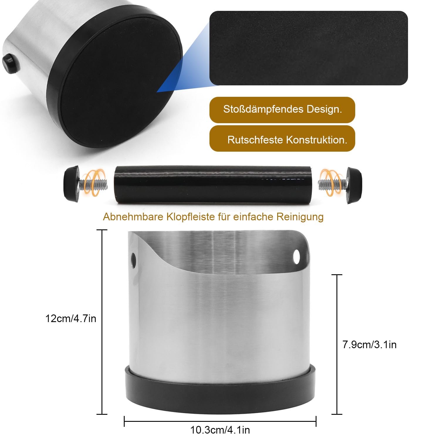 Abklopfbehälter für Siebträger: 700 ml Edelstahl Knock Box Espresso - Kaffee Abschlagbehälter & Siebträger Zubehör für Delonghi Sage Ninja Siebträgermaschine - Sauberes Kaffeesatz-Recycling