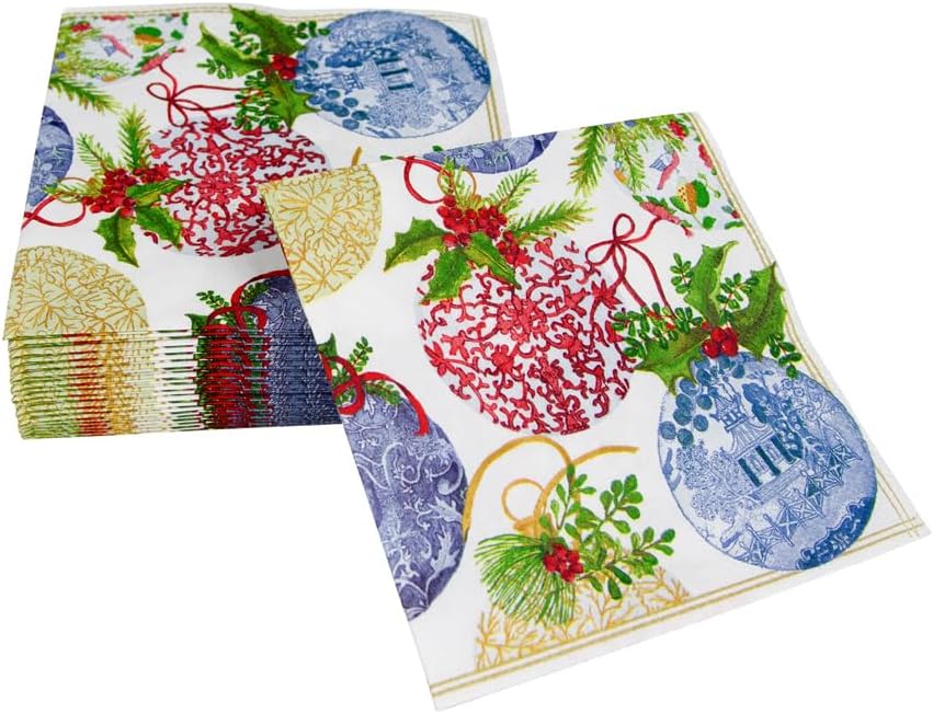Caspari Porcelain Ornaments Paper Cocktail Napkins - 20 Per Package