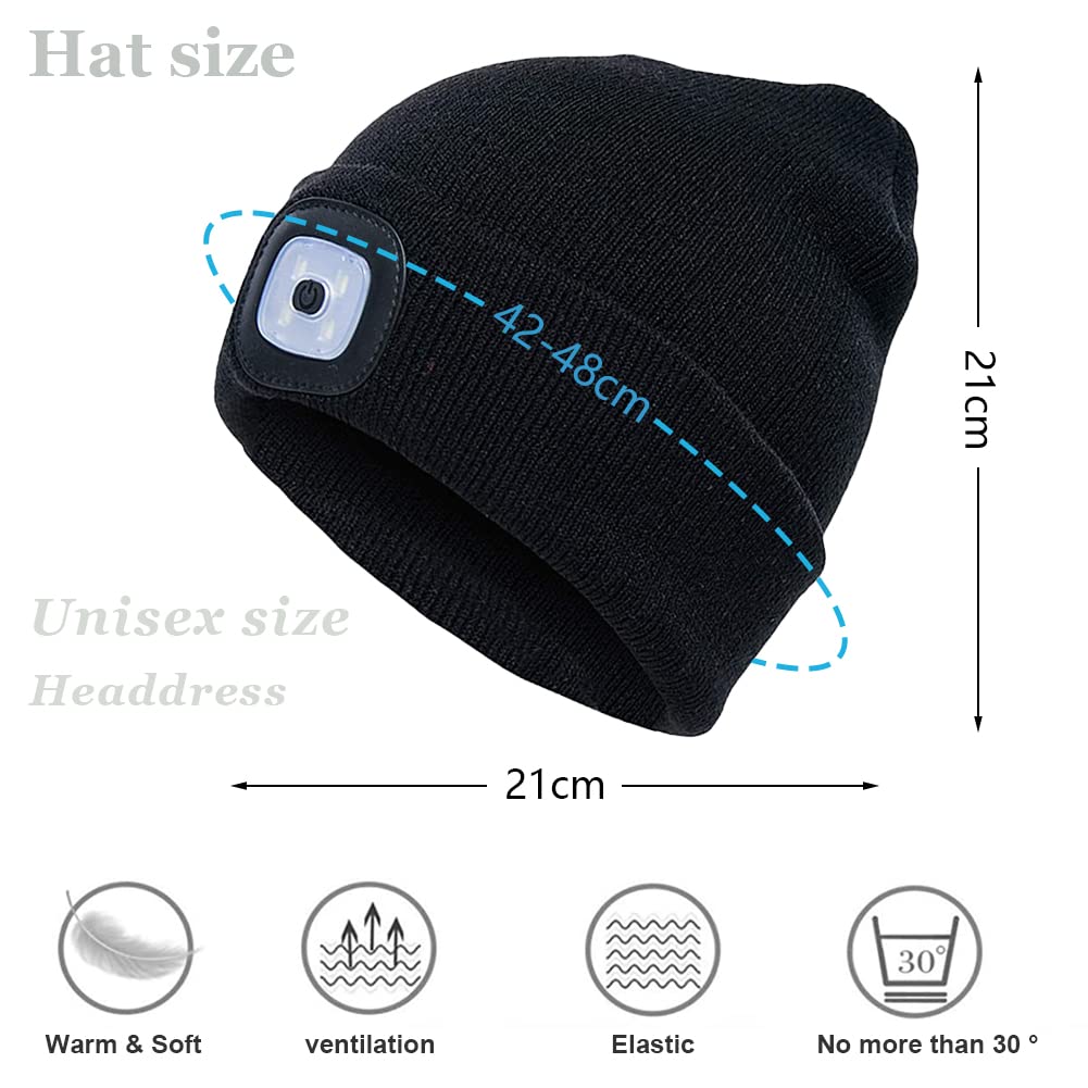 JFAN Cappello Lavorato A Maglia da Uomo Unisex LED con Torcia Inverno Tinta Unita Illuminato Sci Caldo Cappello in Pelle di Melone Beanie cap
