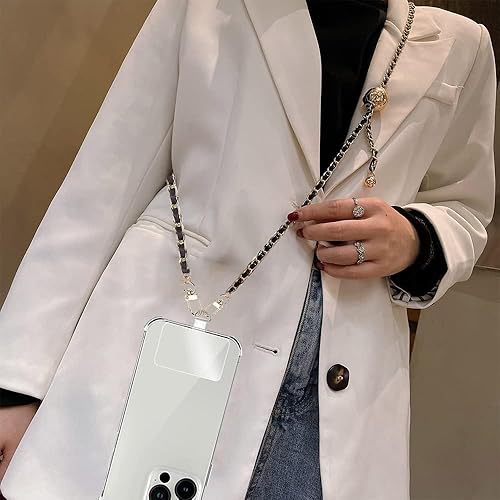Miniatura 5 de Cadena cruzada para teléfono celular, correas ajustables para teléfono, correa de hombro de cuero y metal, con parches de sujeción para teléfono,