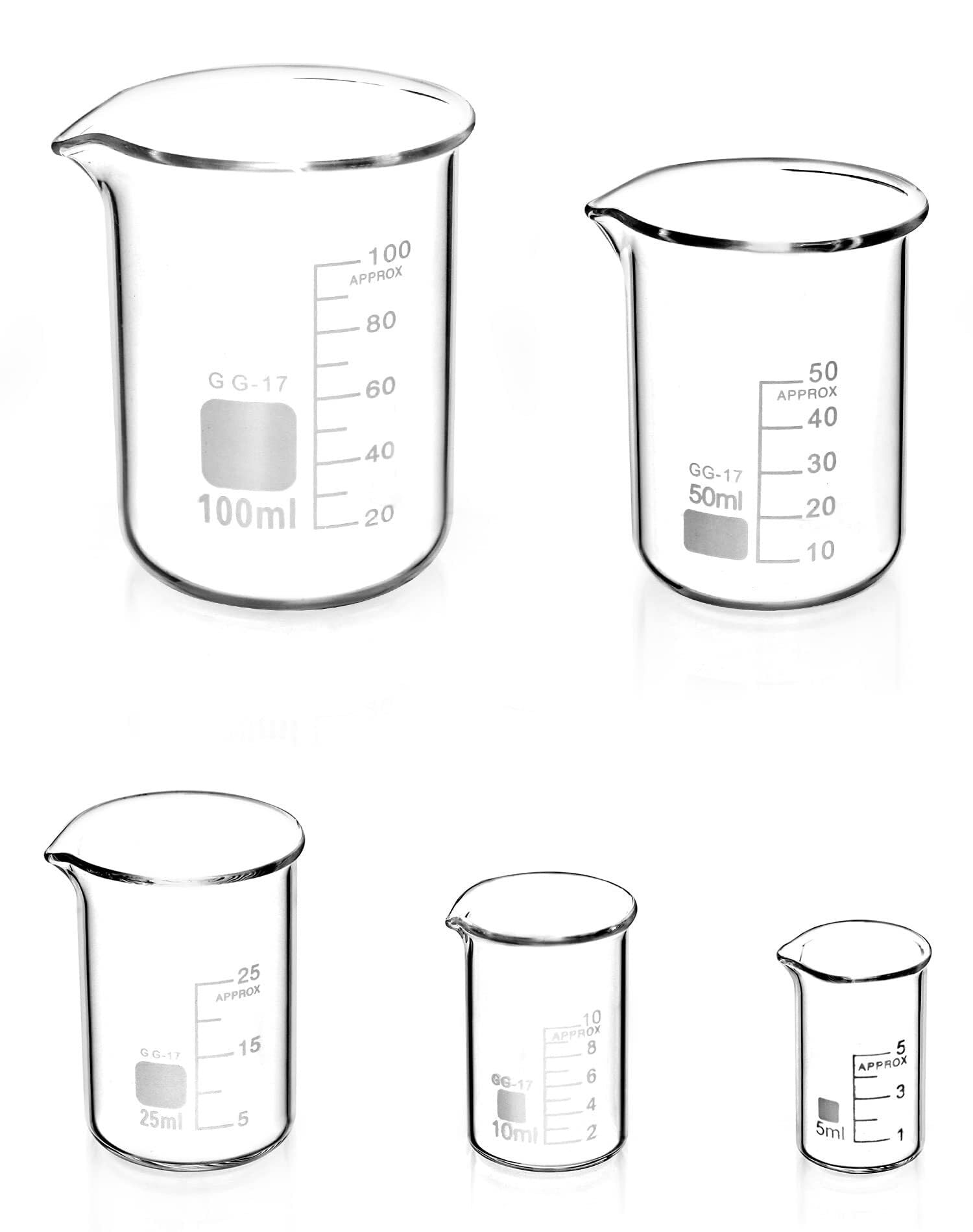 Zlewka laboratoryjna, 5-częściowy zestaw zlewek ze szkła borokrzemianowego o pojemności od 5 ml do 100 laboratorium i kuchni(5ml - 100ml)