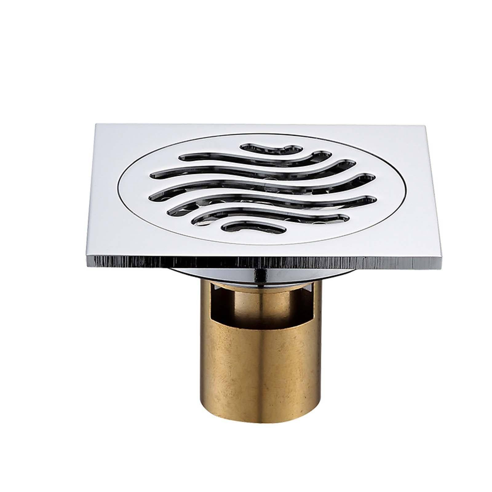 Bonde Douche Laiton Siphon Douche Placage Bonde de Douche Joint d'eau Profonde Bonde Douche Extra Plate 100 * 100mm Siphon de Sol pour Salle de Bain, Cuisine, Toilettes