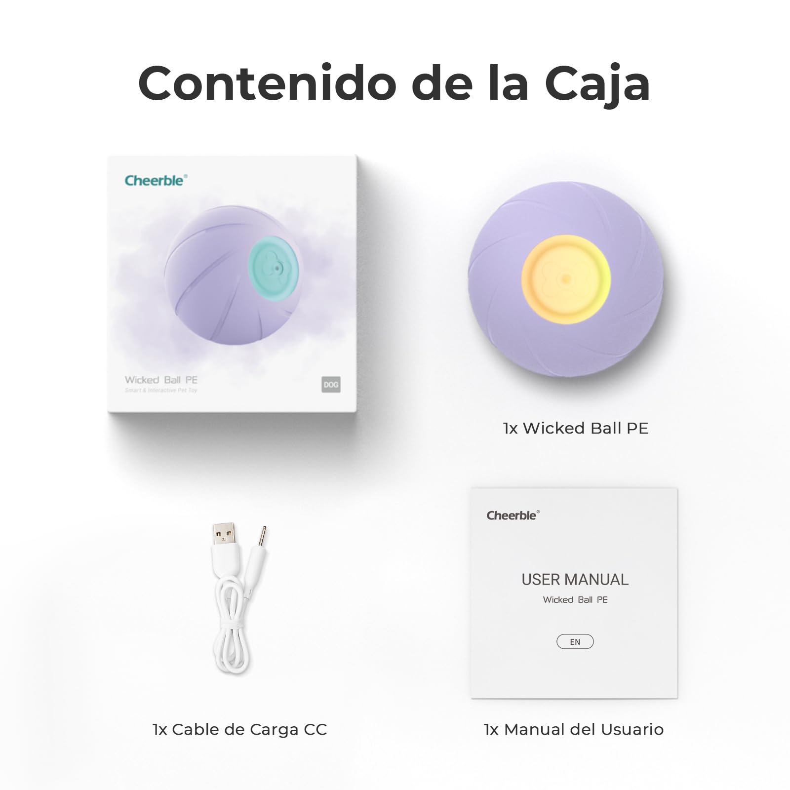 Cheerble Wicked Ball PE, 3 Modos de interacción, Juguete Interactivo para Perros, Pelota autorodante para Perros con Luces LED, DC Recargable, Divertido Regalo de cumpleaños para Perros Grandes