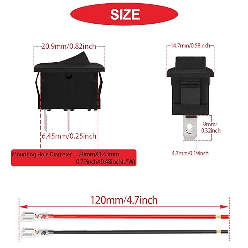 Vista 44 de 15 interruptores de botón redondos de 0.276 in rojo/verde, 1A, 250 V CA, 2 pines SPST ON OFF momentáneo, interruptor de botón con cables de terminal