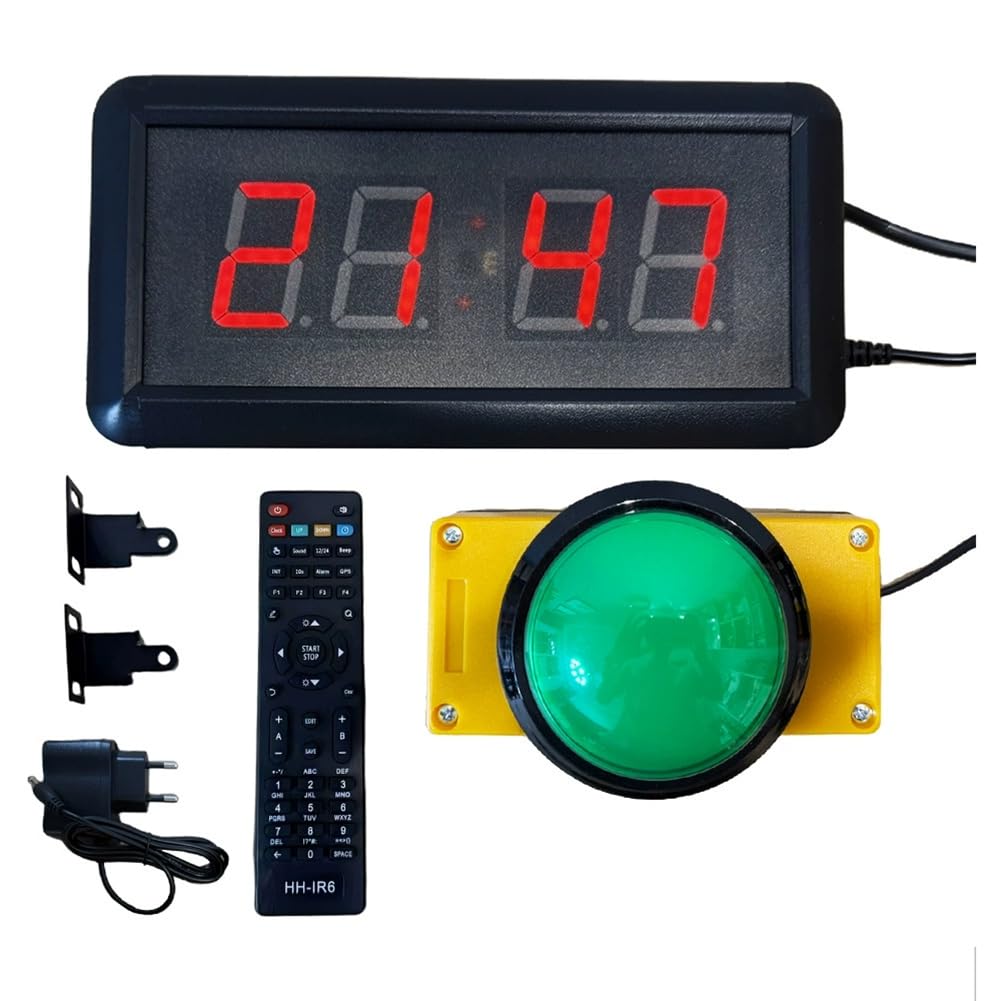 EU Plug LED Countdown Stopwatch Digital Wall Clock with Button Remote Control, Reset to Race Timer 10cm Big Button