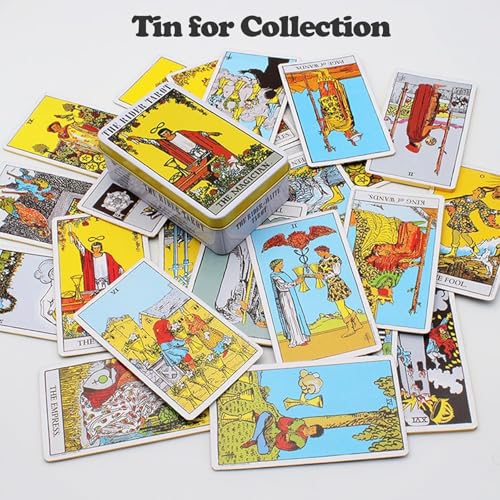 Image of The Rider Tarot Oracle Tarot Cards in A Tin A 78-Card Deck with Guidebook Gilded Golden (Limited Edition) 400 GSM Gold Core Cardstock for Adults (The Rider Gold Foil)