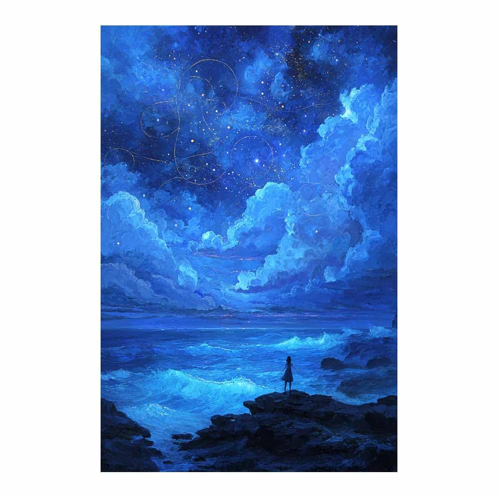 HOQIU Beautiful wall art Starry Ocean Night canvas artwork for wall, art prints, For living room, bedroom, bathroom, dining room, painting and decor.(Multicolor)-60x80cm Unframed