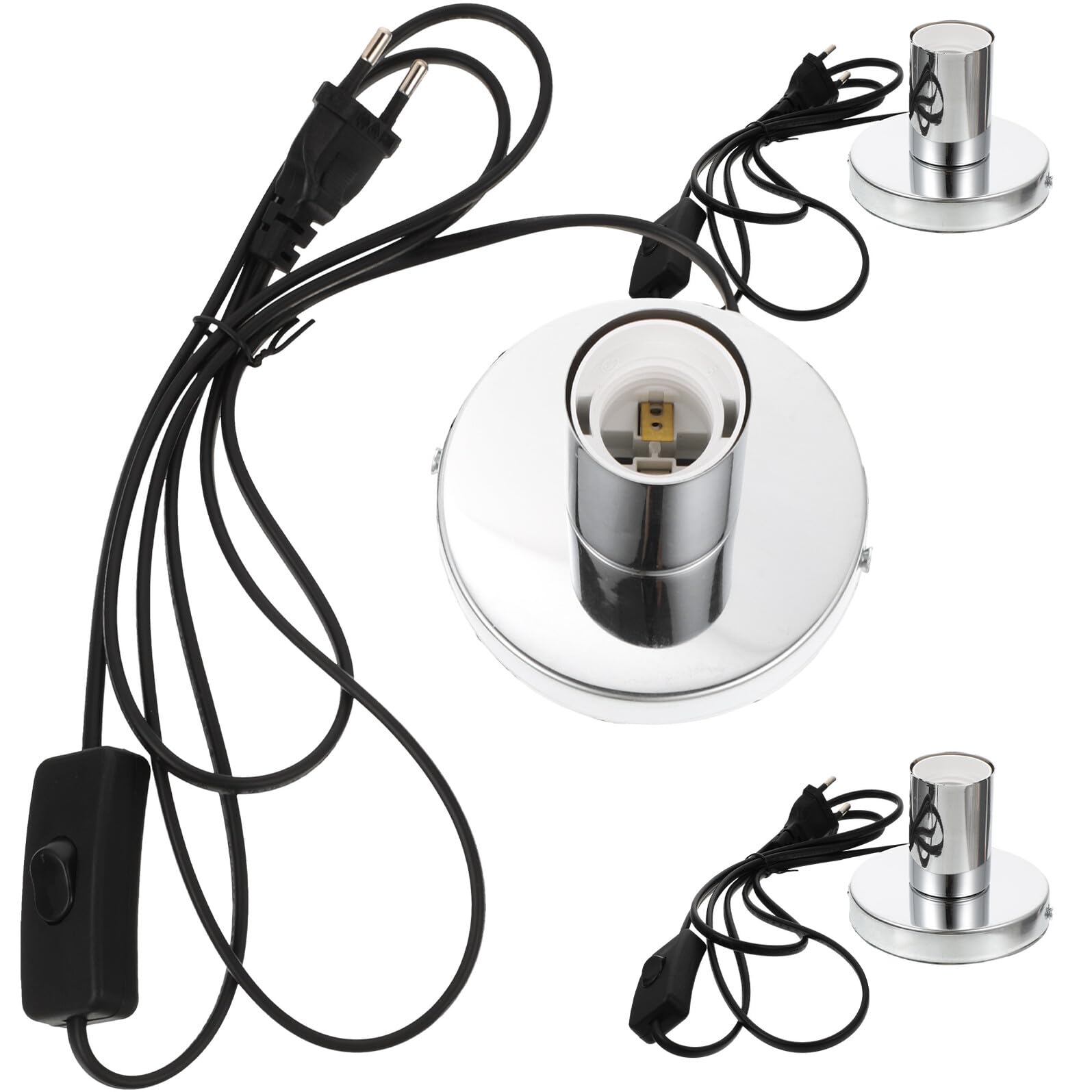 Operitacx 3 Portalámparas Base E27 y Cable, Casquillo Bombilla Negro de Aluminio y Plástico para Lámpara de Mesa, Dormitorio y Salón