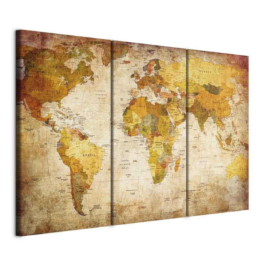 murando Canvas Wall Art World map 120x80 cm / 48"x32" 3 pcs. Large Canvas Prints XXL Art Deco Pictures for Bedroom Walls Home Decor Wall Pictures for Living Room - travel vintage brown beige 020213-2 — image 1