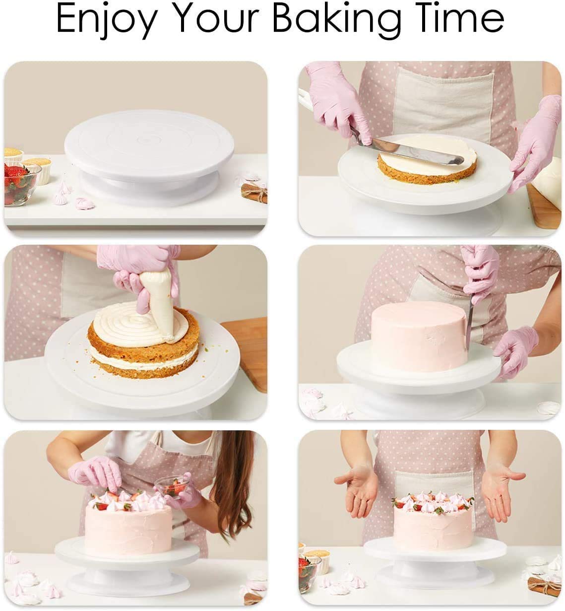 Baking Set Cake Making Turn Table, 12 Steel Nozzles Coupler with Piece Frosting Piping Bag, 2Pcs Icing Spatula Set and 3 Pieces of Dough Scrapper | Cake Decoration Tools and Accessories 4