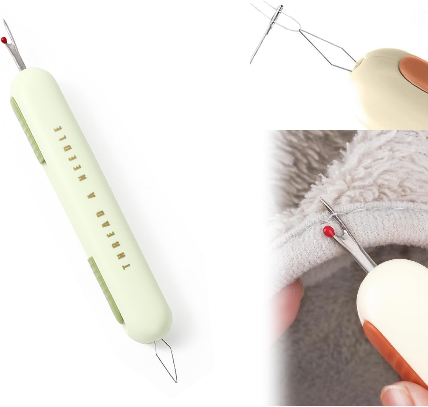 2 in 1 Needle Threader Tool,Seam Ripper&Needle Threader,Needle Threader Inserter and Sewing Tools for Tailoring,Needle Threading Seam Rippers for Sewing(Green)