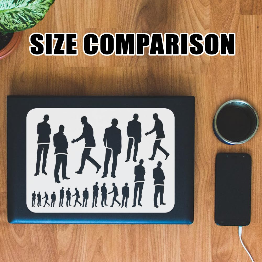 FINGERINSPIRE 3Pcs Human Figure Painting Large Stencil 8.3x11.7 PET Male Female Boys Girls Figures Model Spraying Big Stencil Reusable Human Body Silhouette Wall Stencil Creative Hollow Out Template - Image 3