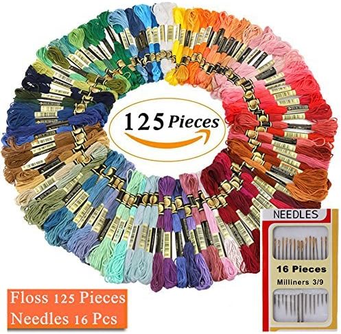 Embroidery Floss 125 Skeins Cross Stitch Thread Rainbow Color Multicolor DIY Floss with 16 Needles