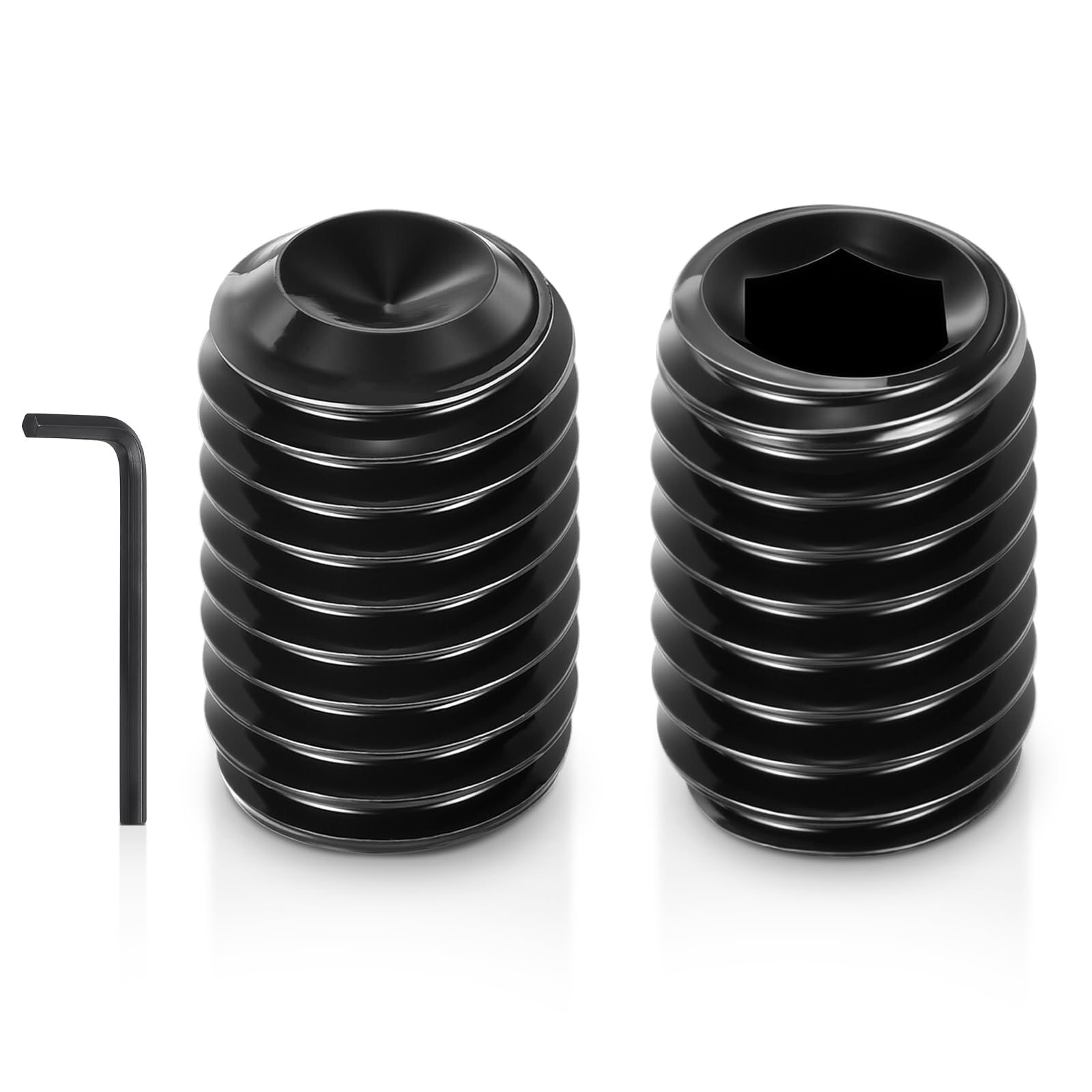 Kozelo 80Pcs Cup Point Socket Set Screws - [M5-0.8x8] Carbon Steel - Black Oxide Finish Hex Socket Grub Set Screws with Hex Key Wrench for Door Handles, Knobs & Light Fixtures