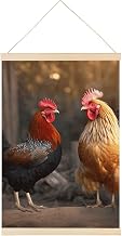 HETVBNS Rooster And Chicken Wall Art, 15.7 X 23.6 Inch Reusable Magnetic Poster Hanger - Canvas Poster Included, Complete Hanging Kit for Posters, Art, Maps