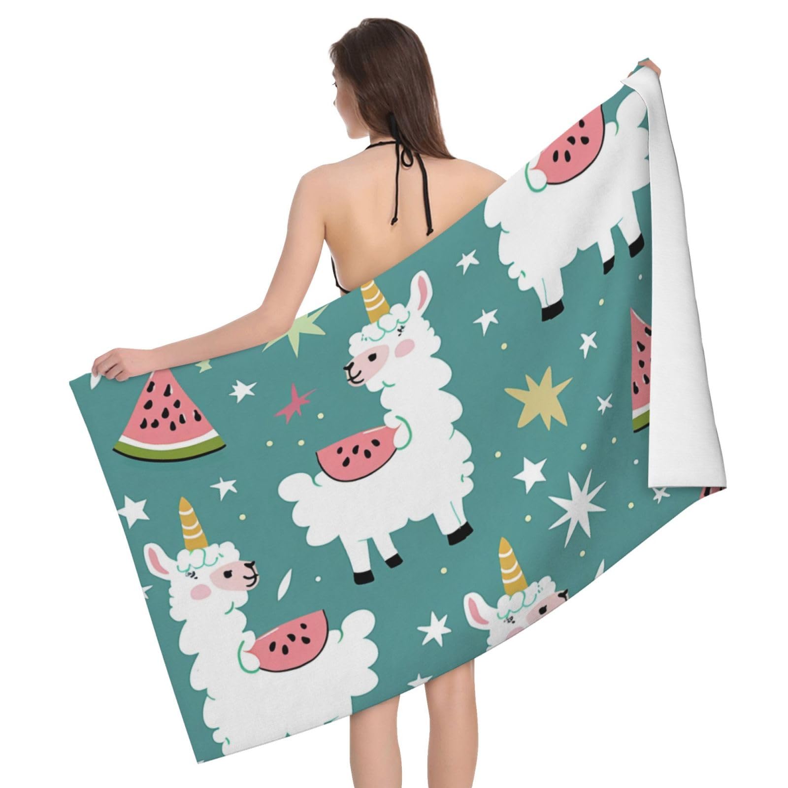 BWWHCCTI Cute Llama Printed Microfiber Quick Dry Bath Towel, Soft Beach Towels for Travel,Camping,Gym,Beach,Swimming,Yoga, 130x80 CM