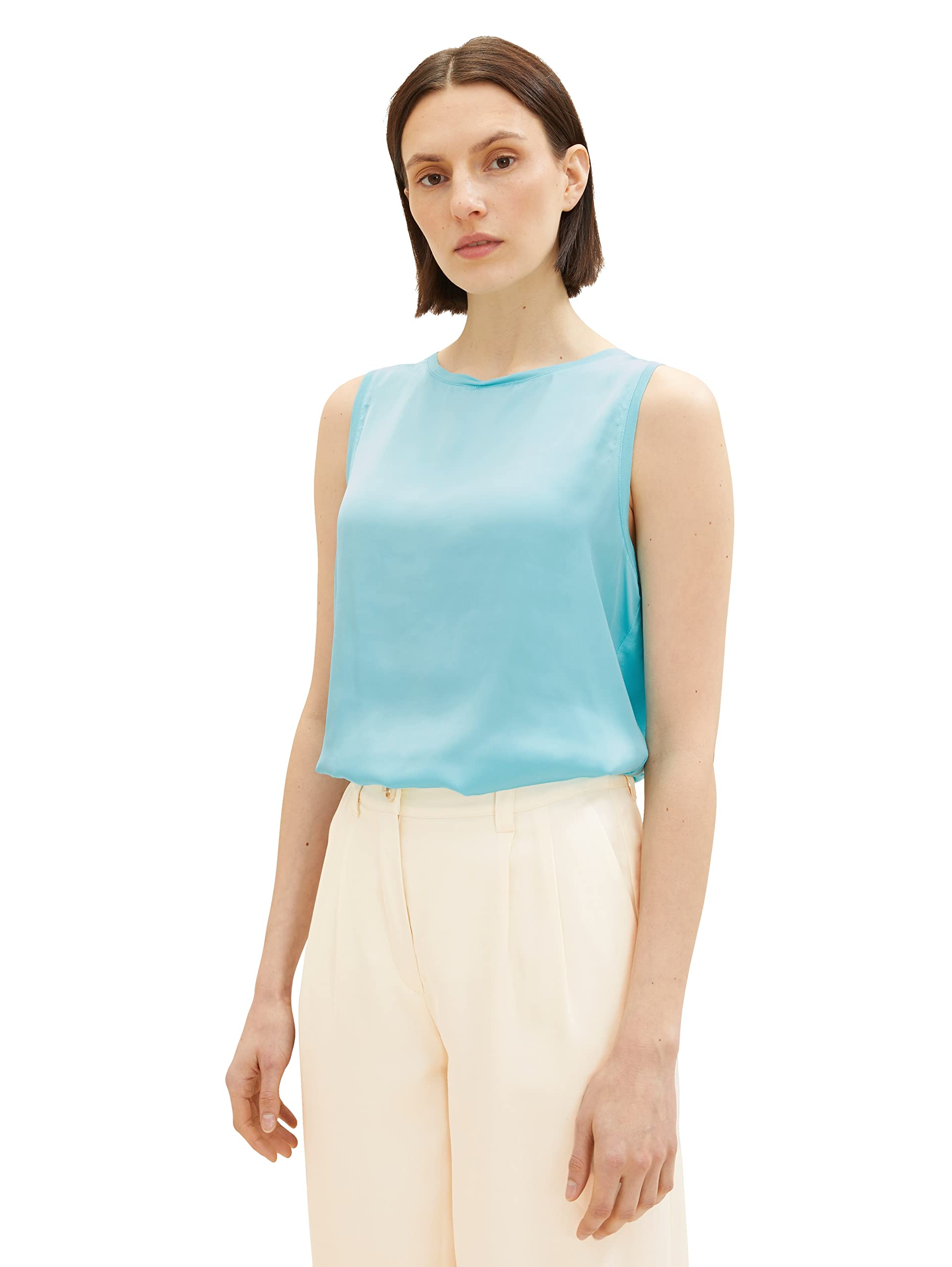 TOM TAILOR Women's Basic Top in Material Mix, 26007 Teal Radiance, Large