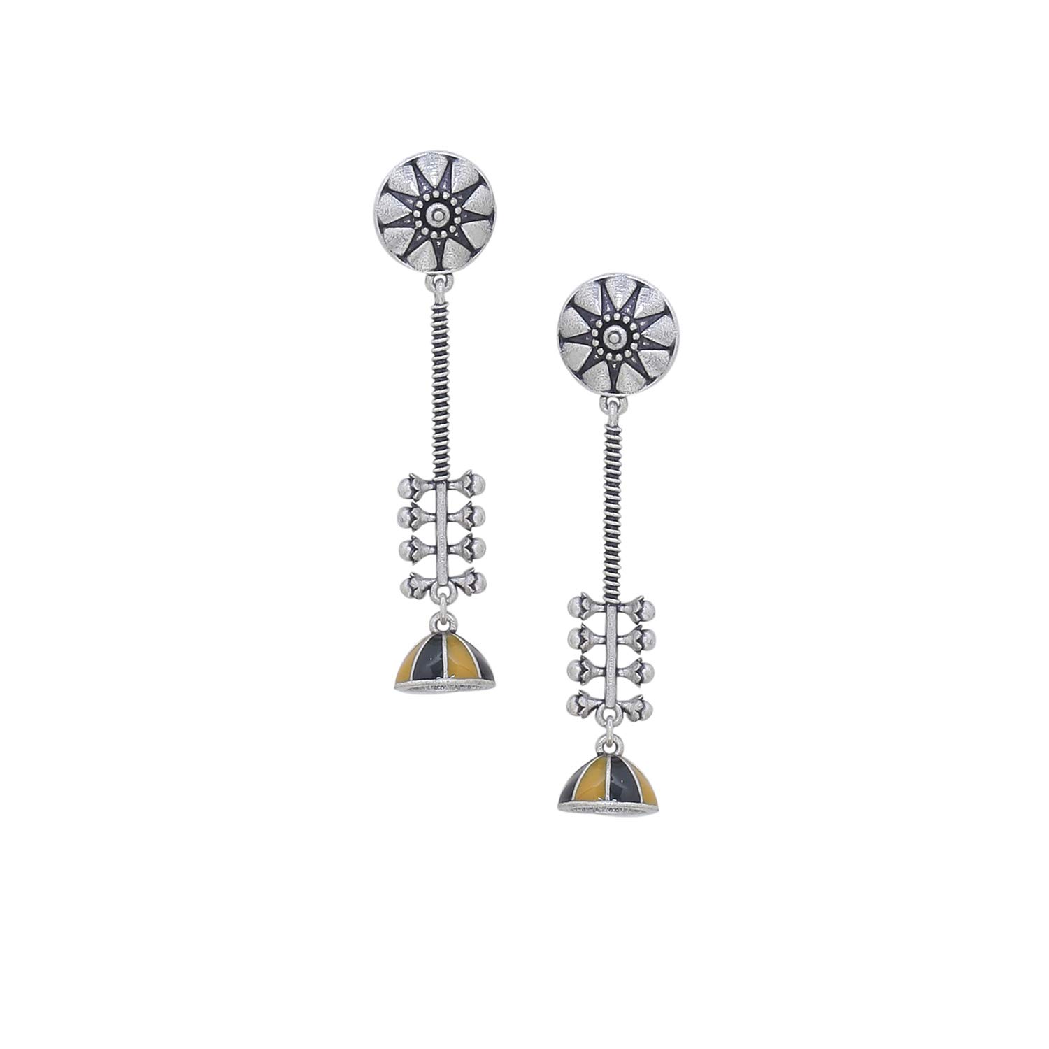 Voylla Brass Silver Oxidised Boho/Tribal Style Long Drop Earrings for Women and Girls (B08KY9WTY9) Amazon Price History, Amazon Price Tracker