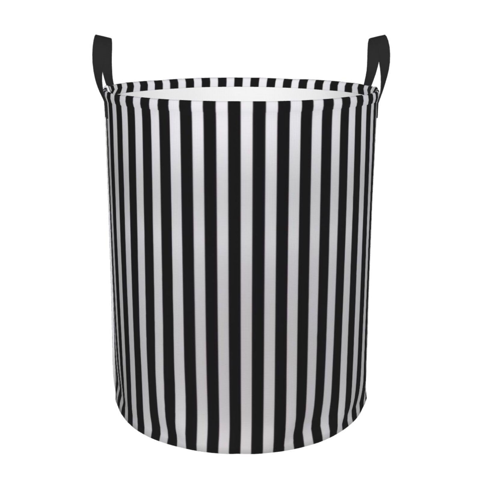 Circular Laundry Basket/Black & White Stripe/Foldable Dirty Clothes Storage Hamper, With Handles, Water Resistant, For Bedroom Bathroom Storage Bins 50x40cm
