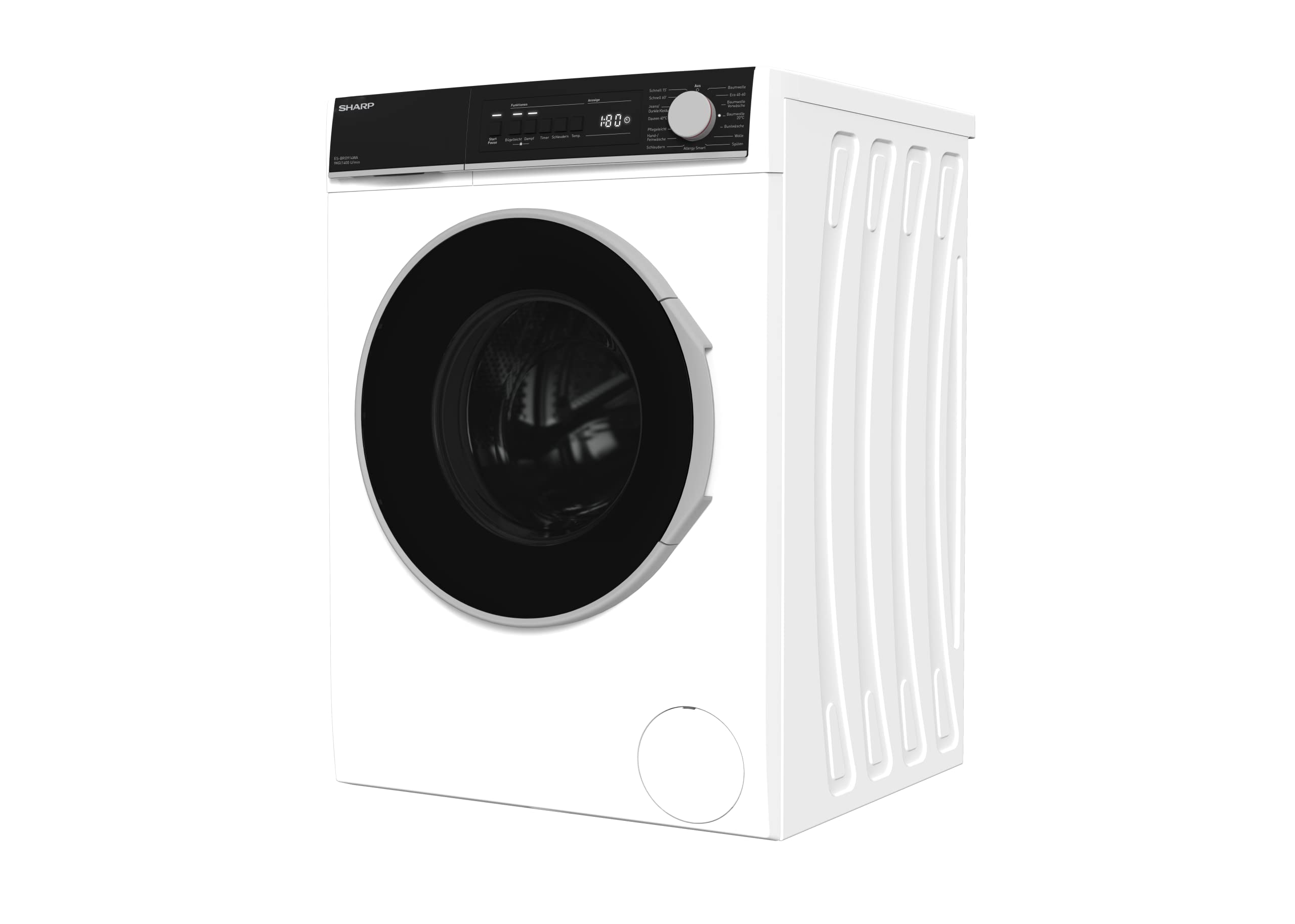 Sharp ES-BRO014WA-DE Waschmaschine Frontlader / 10 kg / 1400 U/min/Adanced Inverter Motor / 15 Programme inkl. 15 min Kurzprogramm und Dampffunktion/AquaStop/Weiß