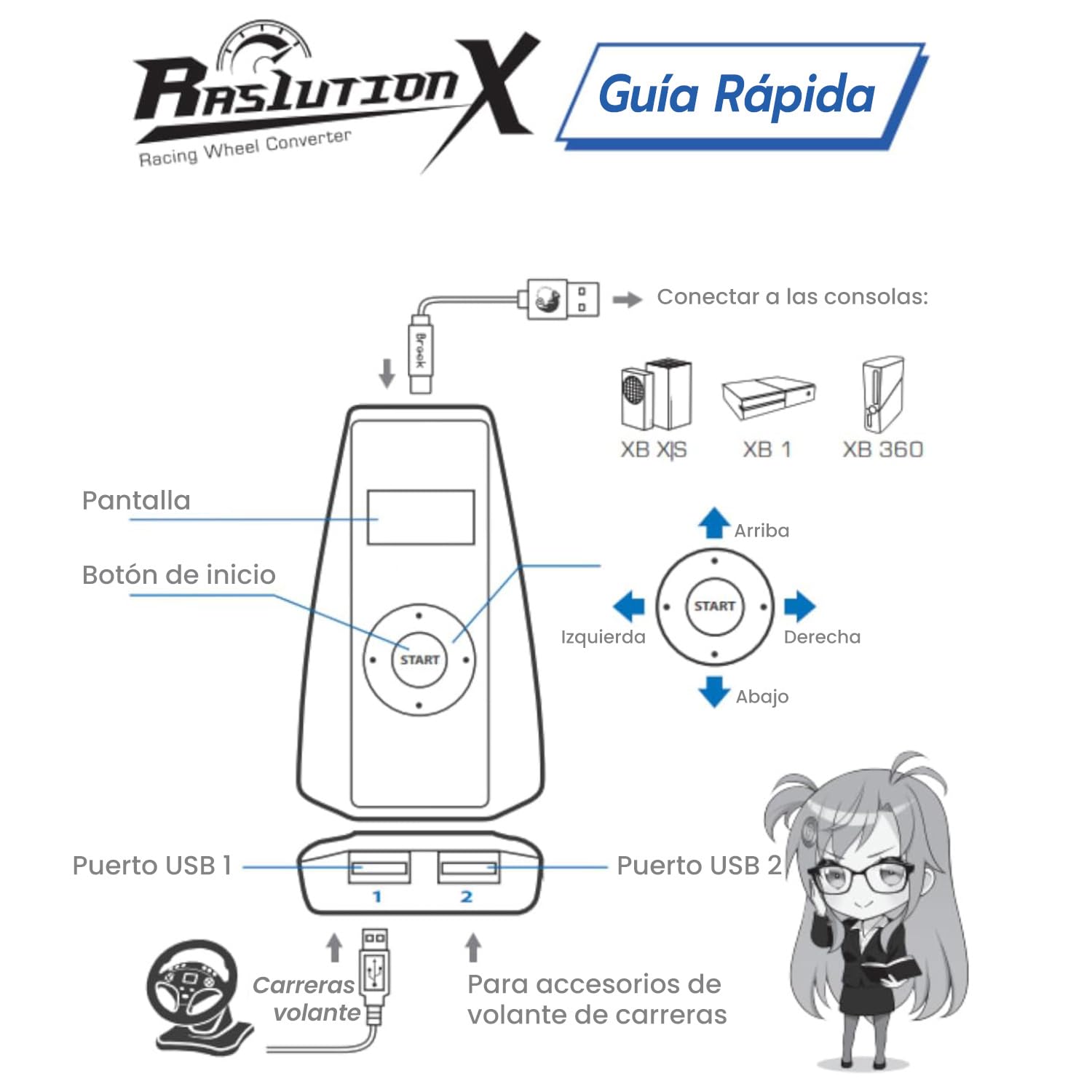 Mcbazel Brook Ras1ution X Converter para Volante de Carreras para Xbox Series X|S/Xbox One/Xbox 360, Soporta más de 60 Volantes, Retroalimentación de Fuerza Ajustable, Personalización Mediante App