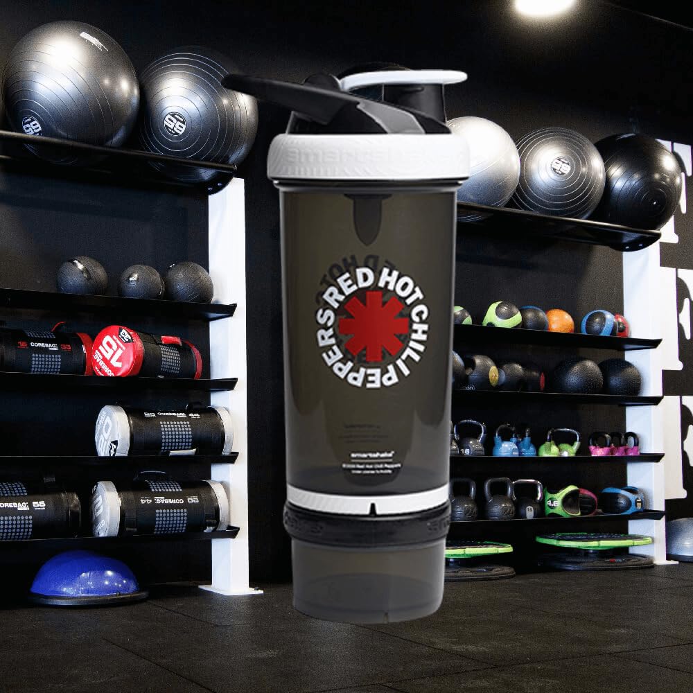 Smartshake Revive Red Hot Chili Peppers Protein Shaker Bottle With Storage – 750ml Protein Shake Bottles Red Hot Chili Peppers Merchandise Gift Shaker Cup, Guitar Gifts for Men, Rock Band Collection