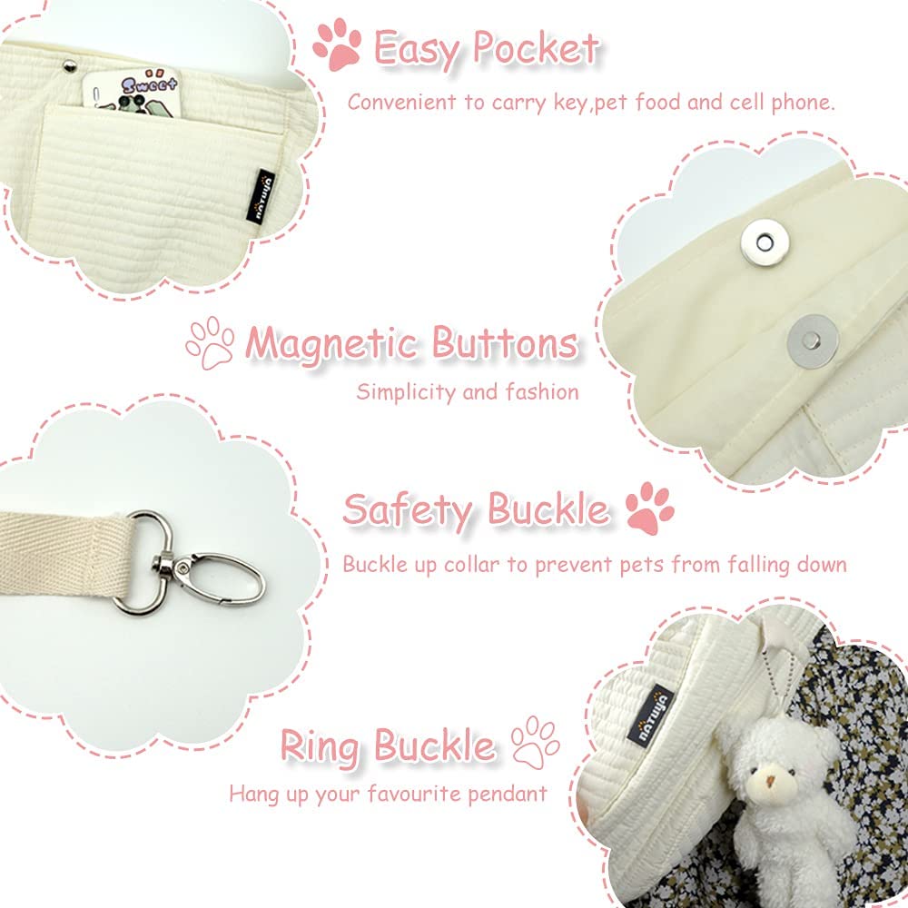 NATUYA Pet Sling Carrier Small Dog Sling Cat Carrier Bag Adjustable Strap Hands-free Sling Pet Carrier Bag with Front Zipper Pocket Safety Belt for Outdoor Traveling Subway (White - Image 4