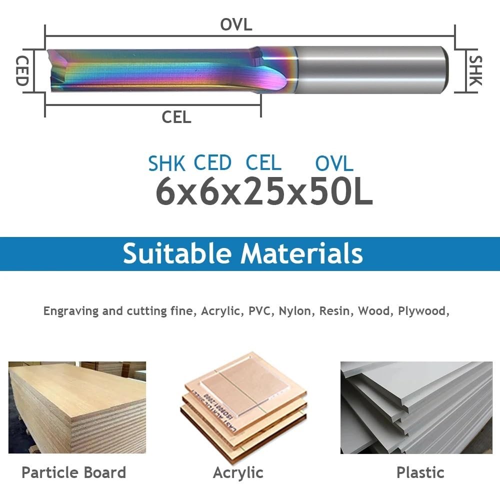 3.175-8mm Shank Coating Two Flutes Straight Slot Milling Cutter Solid Carbide CNC Cutting Tools Router Bit Wood Work End Mill(8x42x80L)