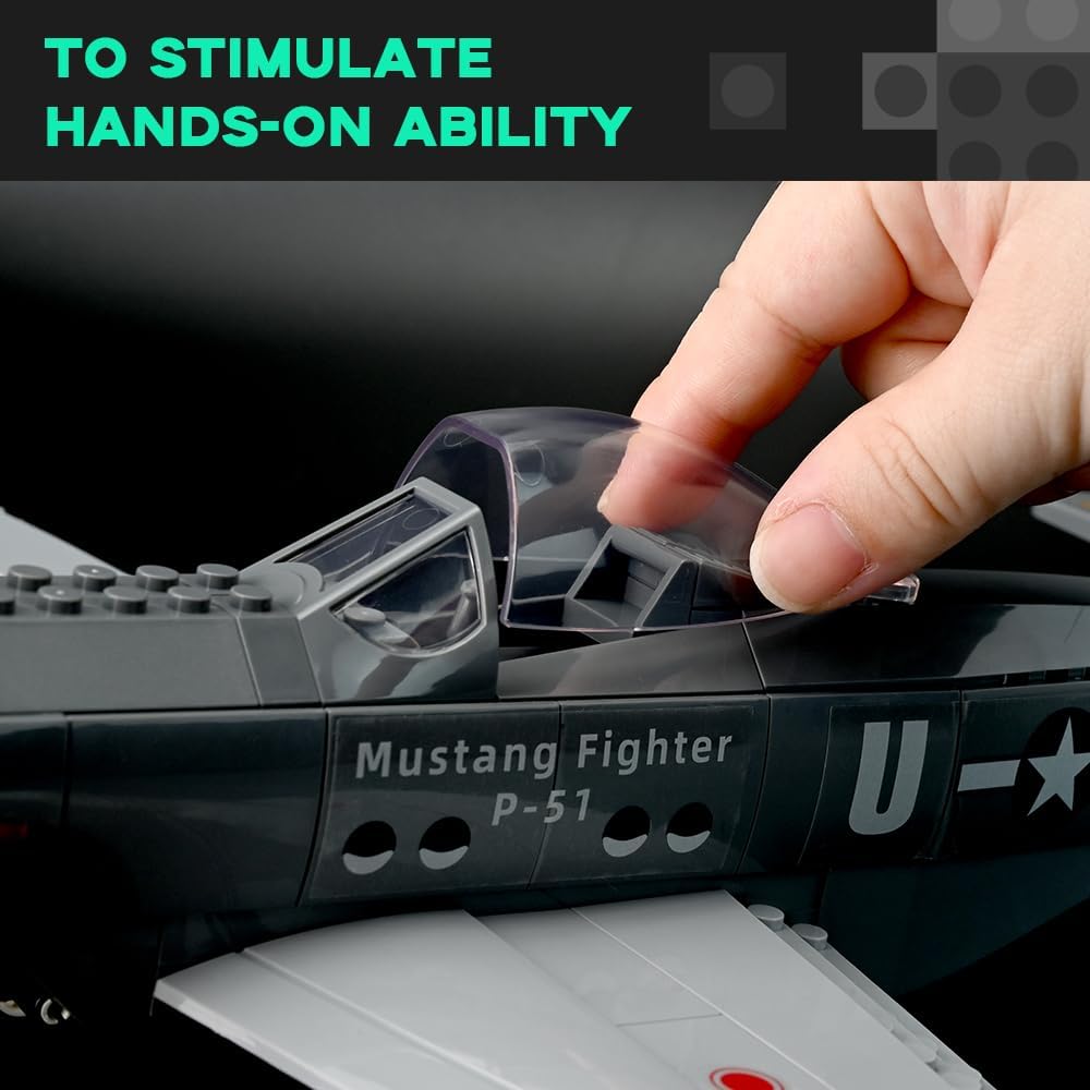 ArtorBricks Air Force Series P-51 Mustang Fighter Airplane Military Building Set Adult Gift Compatible with Lego (258 Pieces)