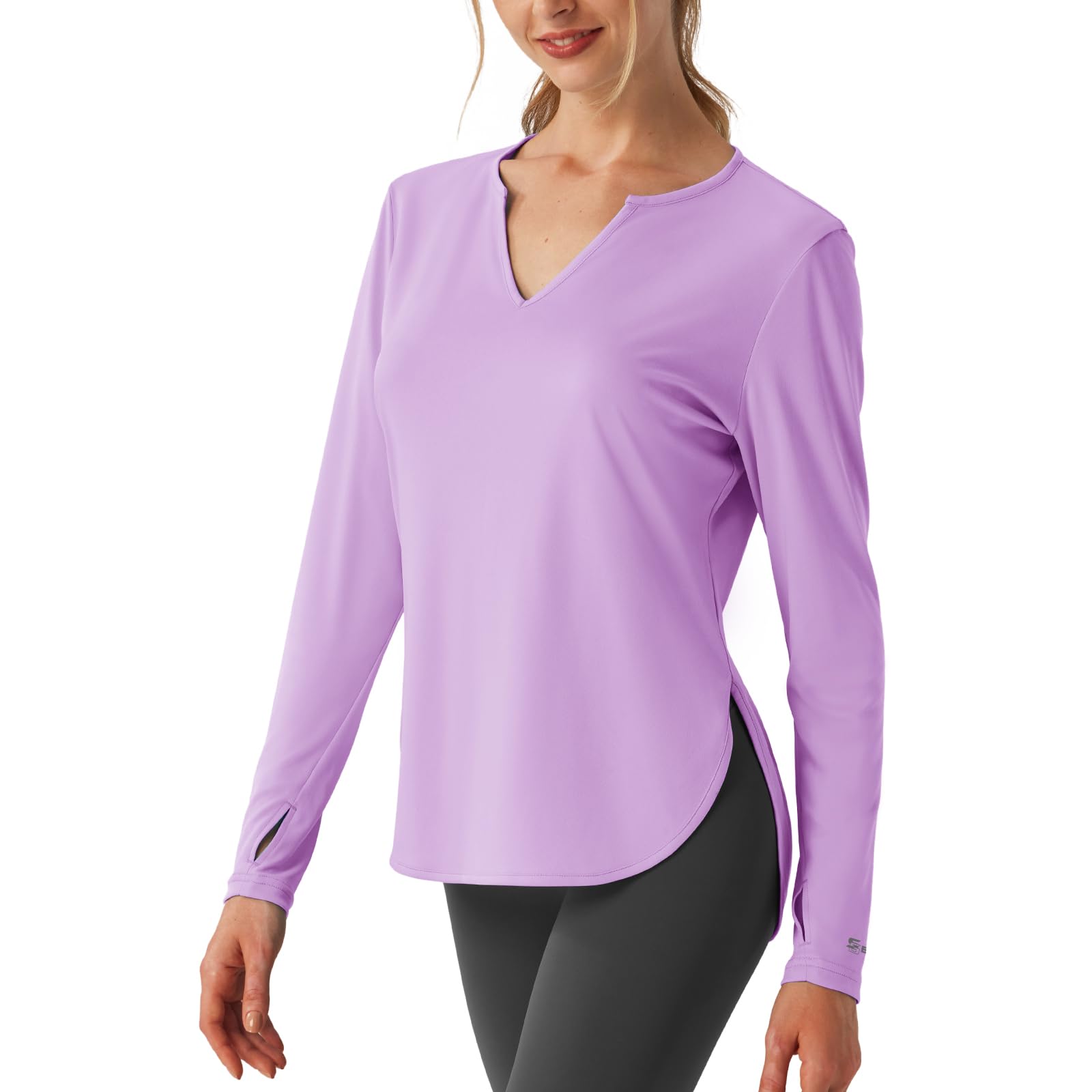SG Edge Women's Standard V-Neck UPF 50+Swim Rash Guard Shirt, Purple, Medium