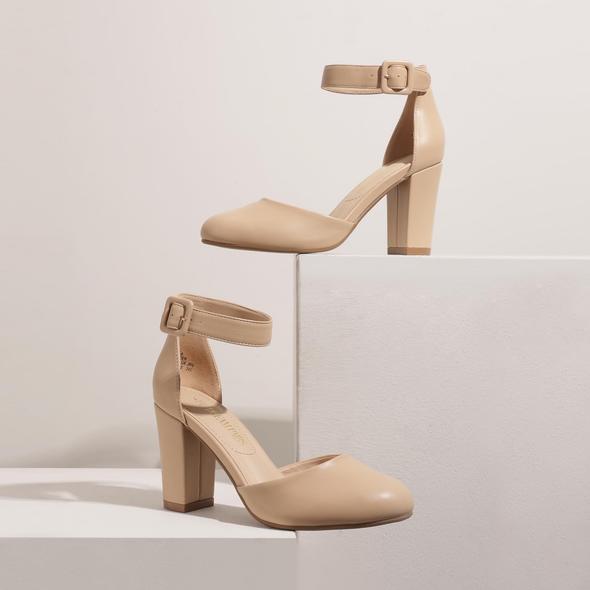 DREAM PAIRS Damskie wysokie obcasy zamknięte palce buty na dworze blok pasek na kostkę sandały damskie na ślub Angela