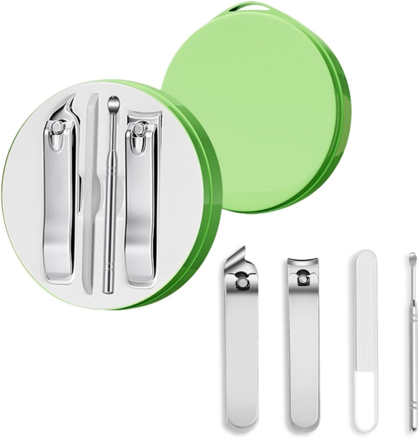Manicure Set for Men & Women, 4 Piece Nail Care Kit, Portable Grooming Kit for Travel, Stainless Steel Nail Clipper with Mint Green Case Suitable for Home, Office, Outdoor Travel Kit