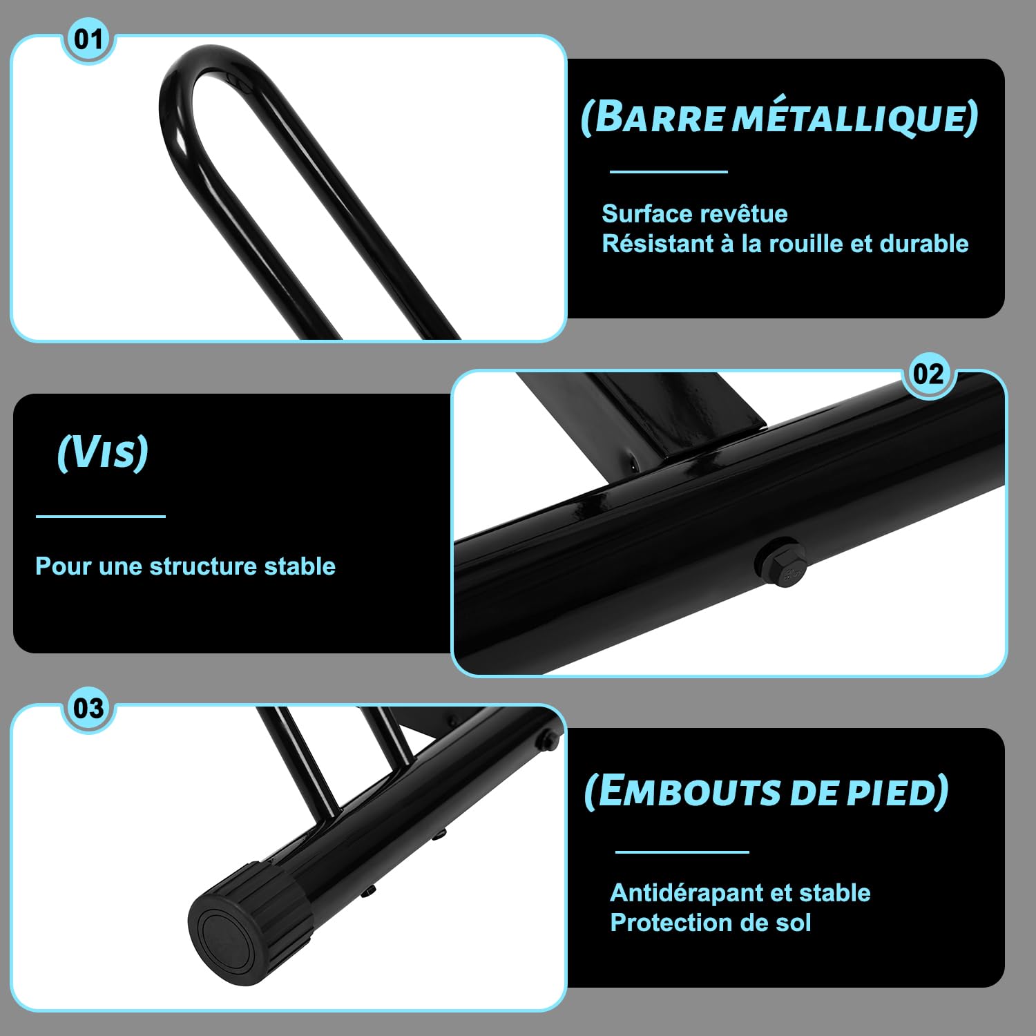 WOLTU Râtelier Vélo, Range Vélo pour 2 Bicyclettes, pour Pneu Max. 60mm, en Métal, pour Garage, Maison, Jardin, Noir