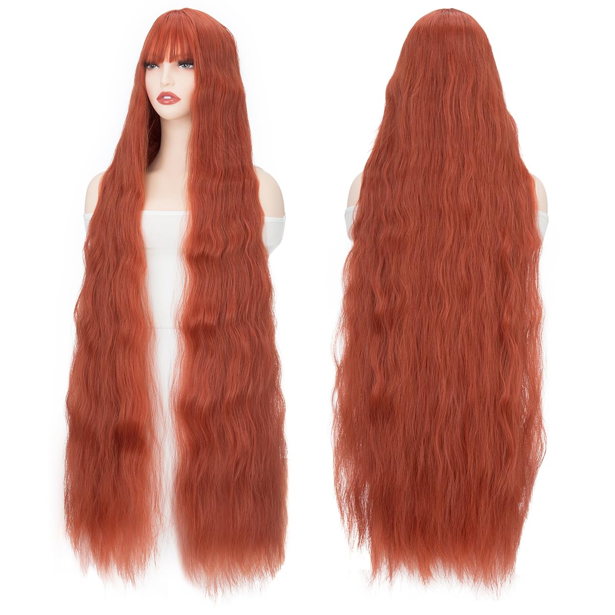 Yamel Extra Long Corn Curly Burnt Orange Wigs for Women Cosplay Costume Synthetic 39 inch Lolita Wig With Bangs - Image 2