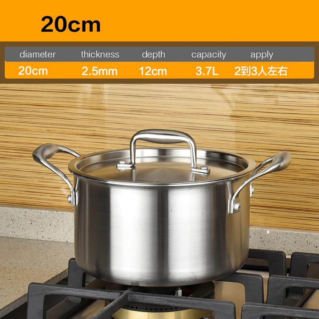 Pentola in Acciaio Inox con Coperchio e Manico, Rinforzata per Una Maggiore Durata, Ideale per la Cottura a Gas e a induzione, Perfetta per preparare pasti per 1-10 Persone.
