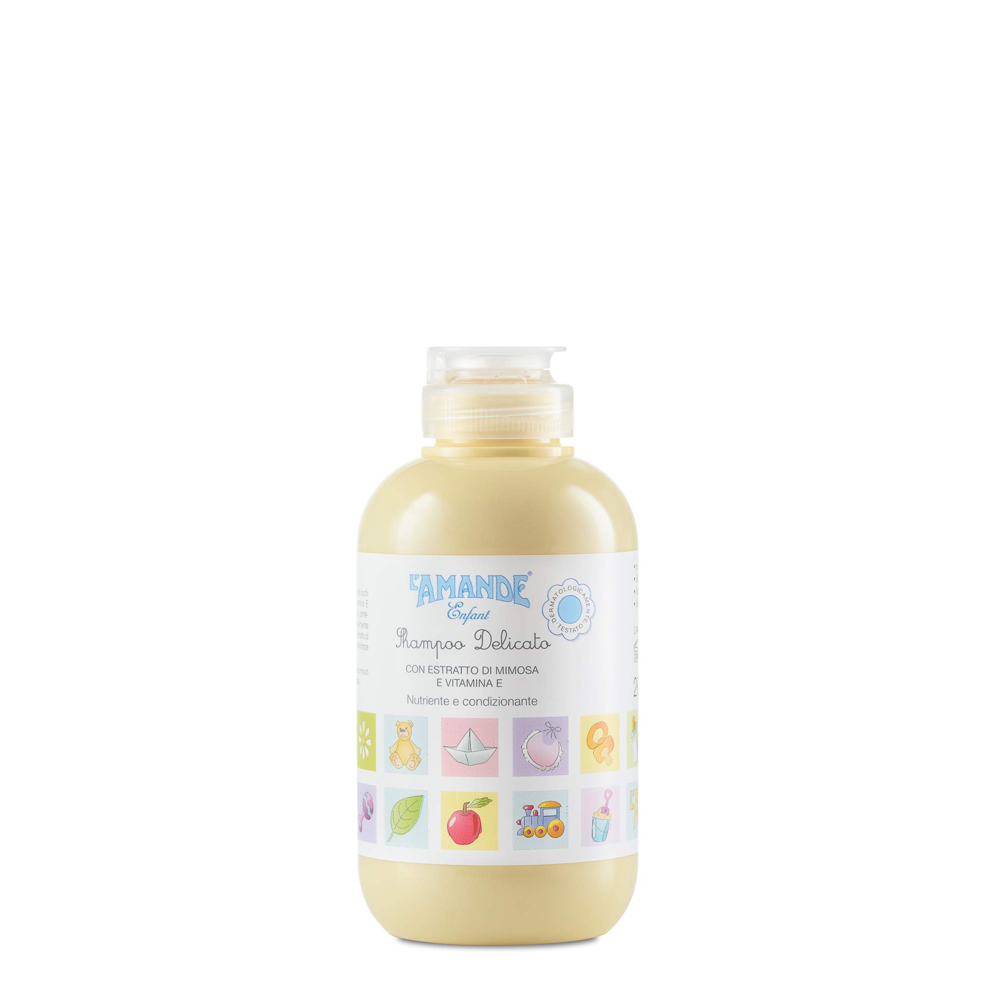 L'AMANDE - Shampoo Bambini e Neonati con Vitamina E ed Estratto di Mimosa, Gel Detergente Neonato Delicato e Idratante per Pelli Sensibili, Sapone Liquido Capelli Morbidi e Vellutati - Enfant, 200 ml