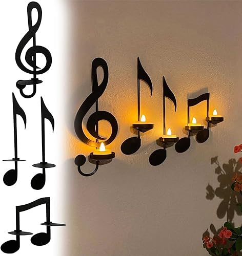 KNORRS Notas de arte vintage para colgar en la pared decoración del hogar gancho de metal para letrero izquierdo juego de cuatro notas musicales de