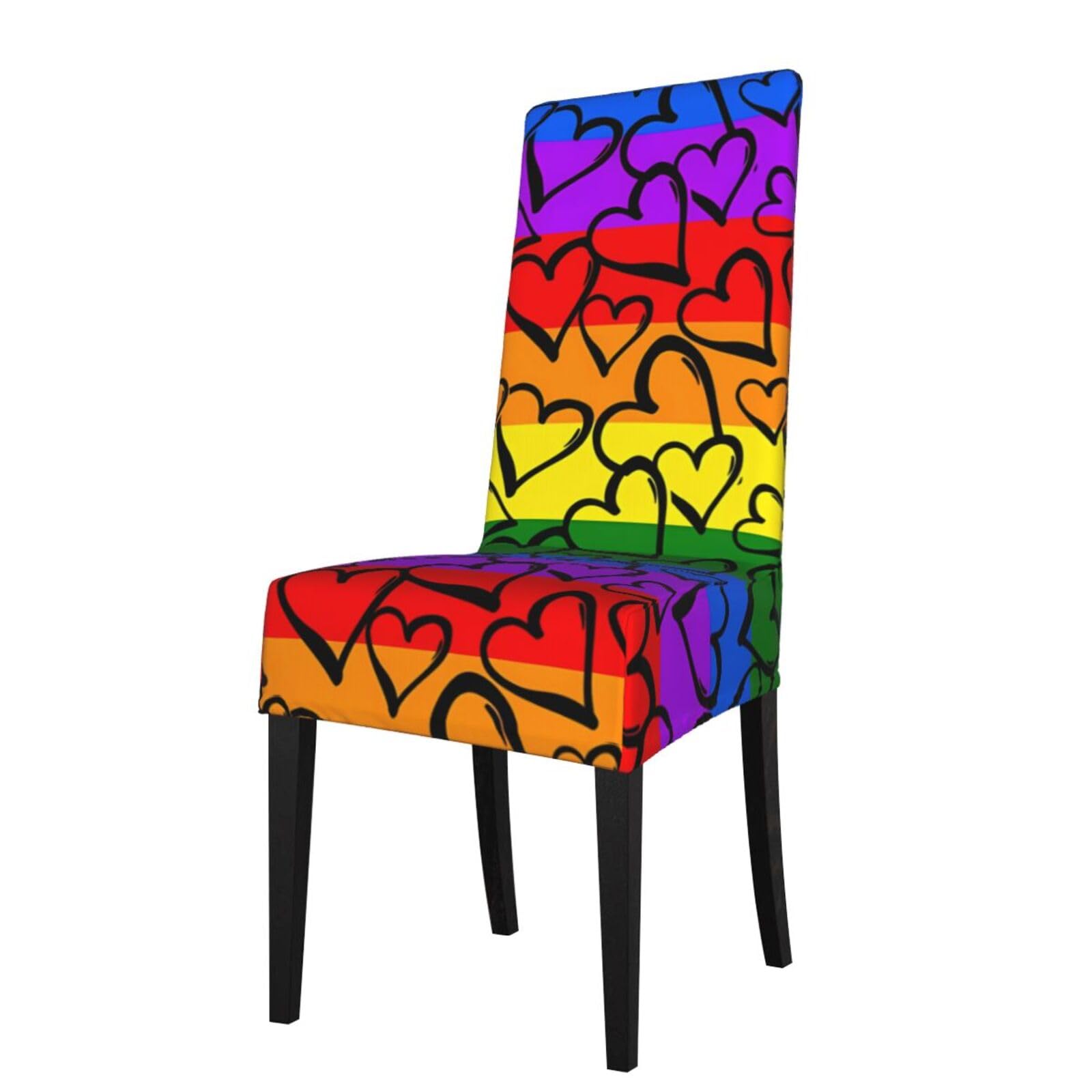 YYHWHJDE Gay Pride Rainbow Pattern Prints Dining Chair Throw Covers – Stretchable Polyester Blend Protects Your Chairs with Easy Style & Easy Care