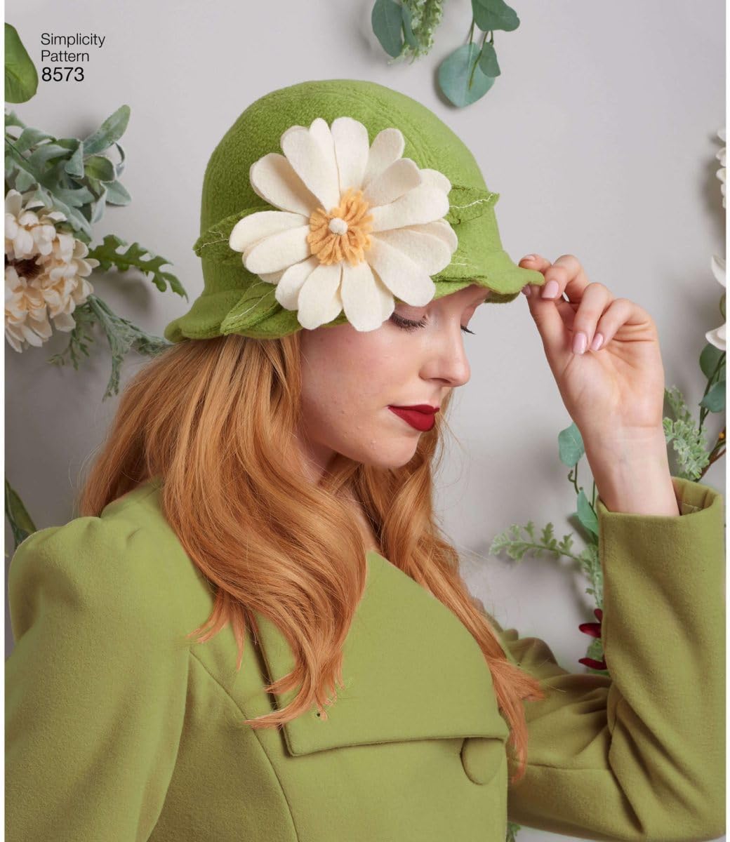 Simplicity US8573A Vintage Fashion Women's Flapper Hats Sewing Patterns By Rebecca Huber, Sizes S, M, and L