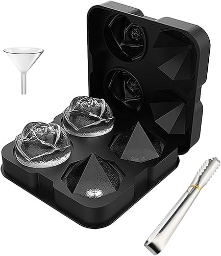 KuangMEIX Home Kitchen - Moldes grandes para cubitos de hielo, diseño único, bandeja de almacenamiento multifunción, 4 cavidades, máquina de bolas