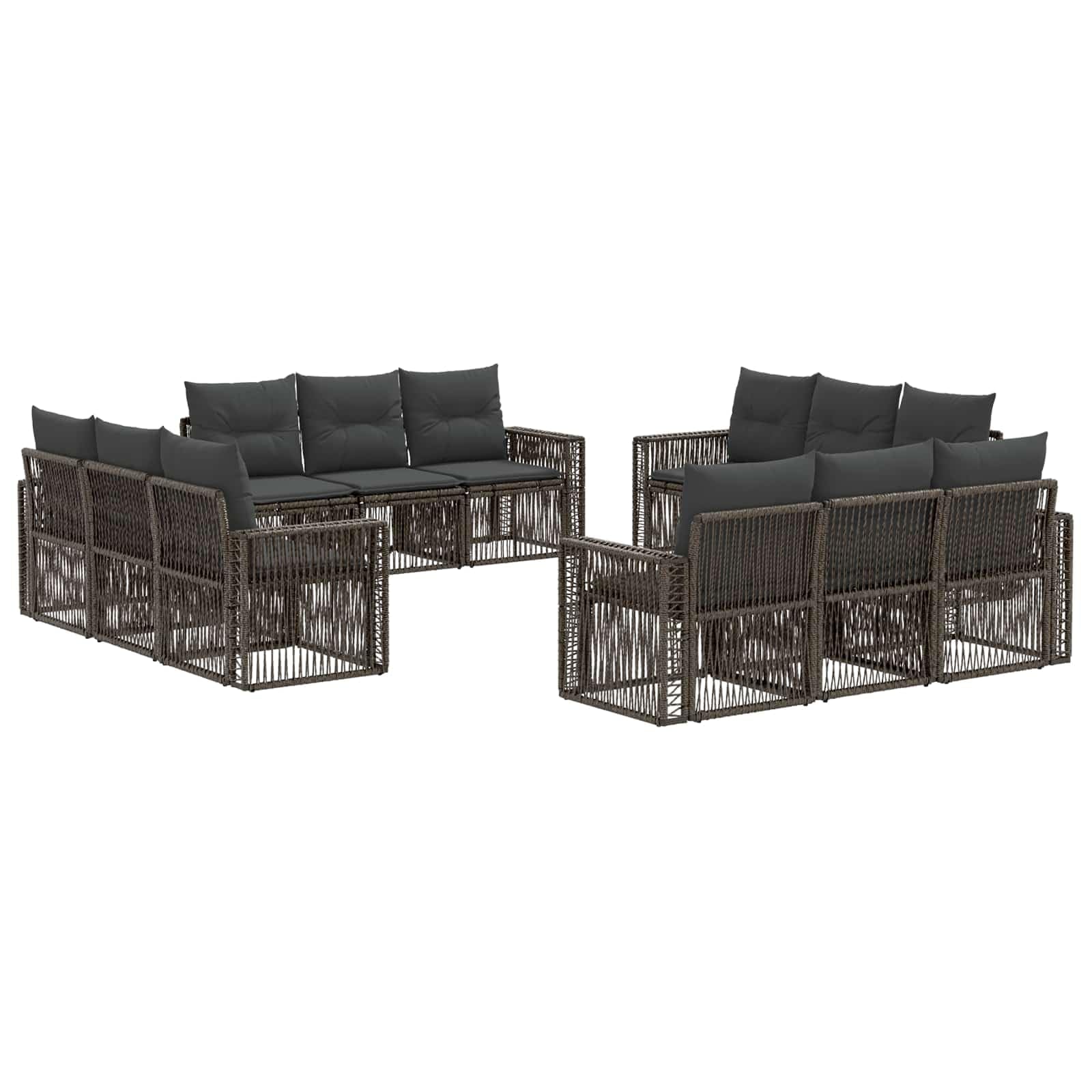 Set di divani da giardino a 12 posti, in polyrattan, grigio | Salotto angolare modulare per terrazza e giardino, realizzato in robusto rattan intrecciato con comodi cuscini.