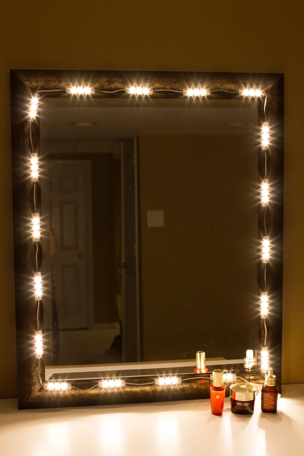 Vanity or Dressing Mirror Make-Up LED Module Light (White) Set of 20 Module or 60 LEDs (10 feet) with Adapter (Unframed, Wall Mount, Round) (Mirror Not Included) (Warm White)-image-24