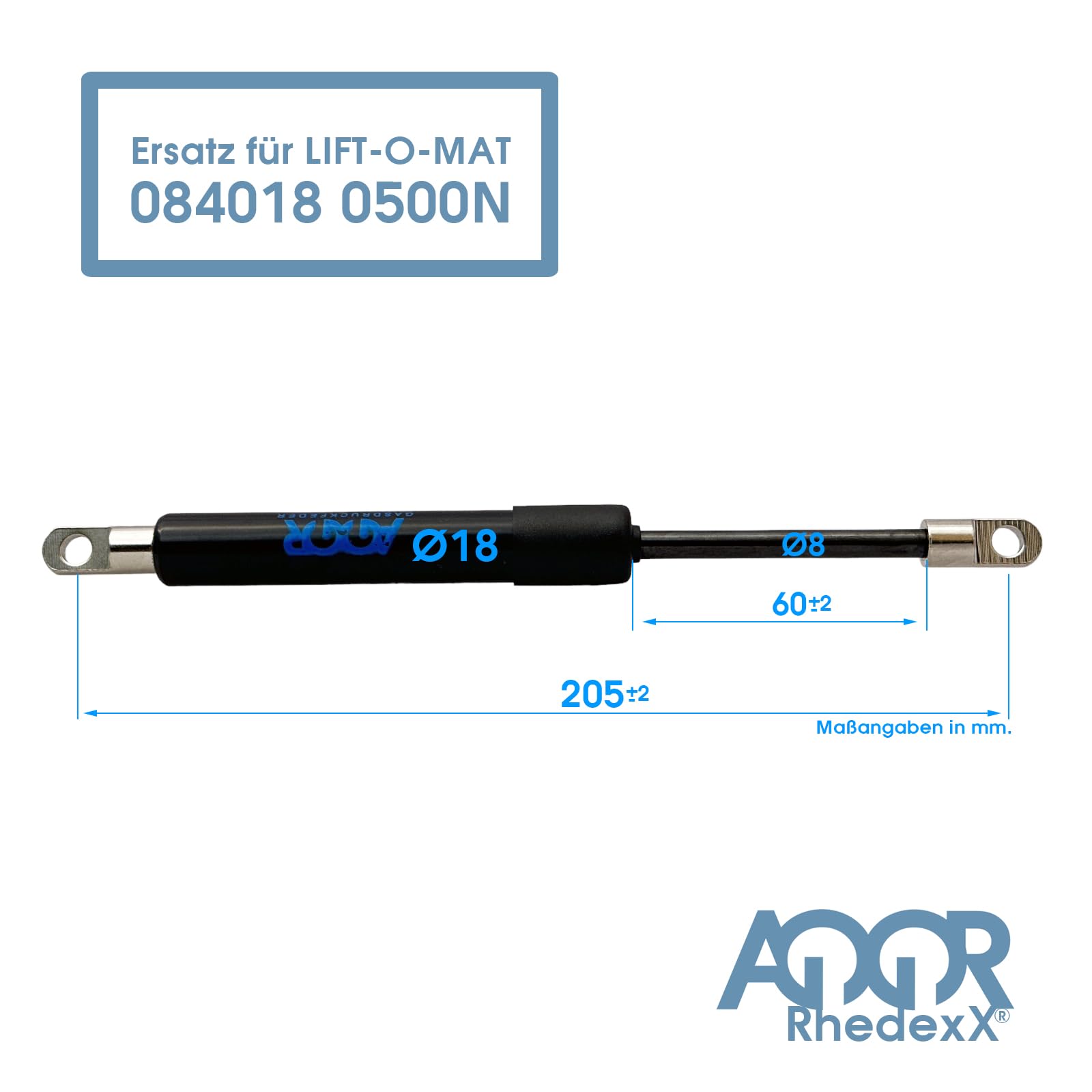 RhedexX Gasdruckfeder Mit Kugelkopf Winkelgelenk – 205 Mm Länge, 60 Mm Hub, 50–800 N Kraft, M6 Gewinde, Für Klappen, Türen & Tore