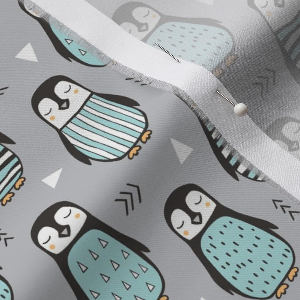 Spoonflower Fabric - Penguins Sweater Geometric Triangles Gray Smaller Penguin Puffin Printed on Organic Cotton Sateen Fabric by The Yard - Sewing Quilting Apparel Home Decor
