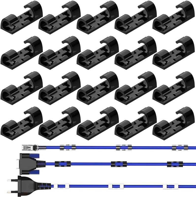 20-Pack Adhesive Cable Organizer Clips – Self-Stick Wire Holders for Cord Management in Home, Office, and Car – Compact Cable Clips for Charging Cords and Small Wires