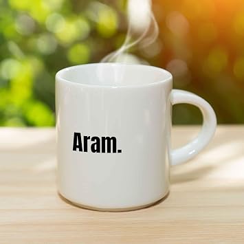 Aram Coffee Mug - Personalized Ceramic Cup with Name, Birthday Gift 11 oz | White Ceramic, Two Sided Print, Dishwasher and Microwave Safe, Birthday Christmas Gift for Her or Him, Easy Grip Handle