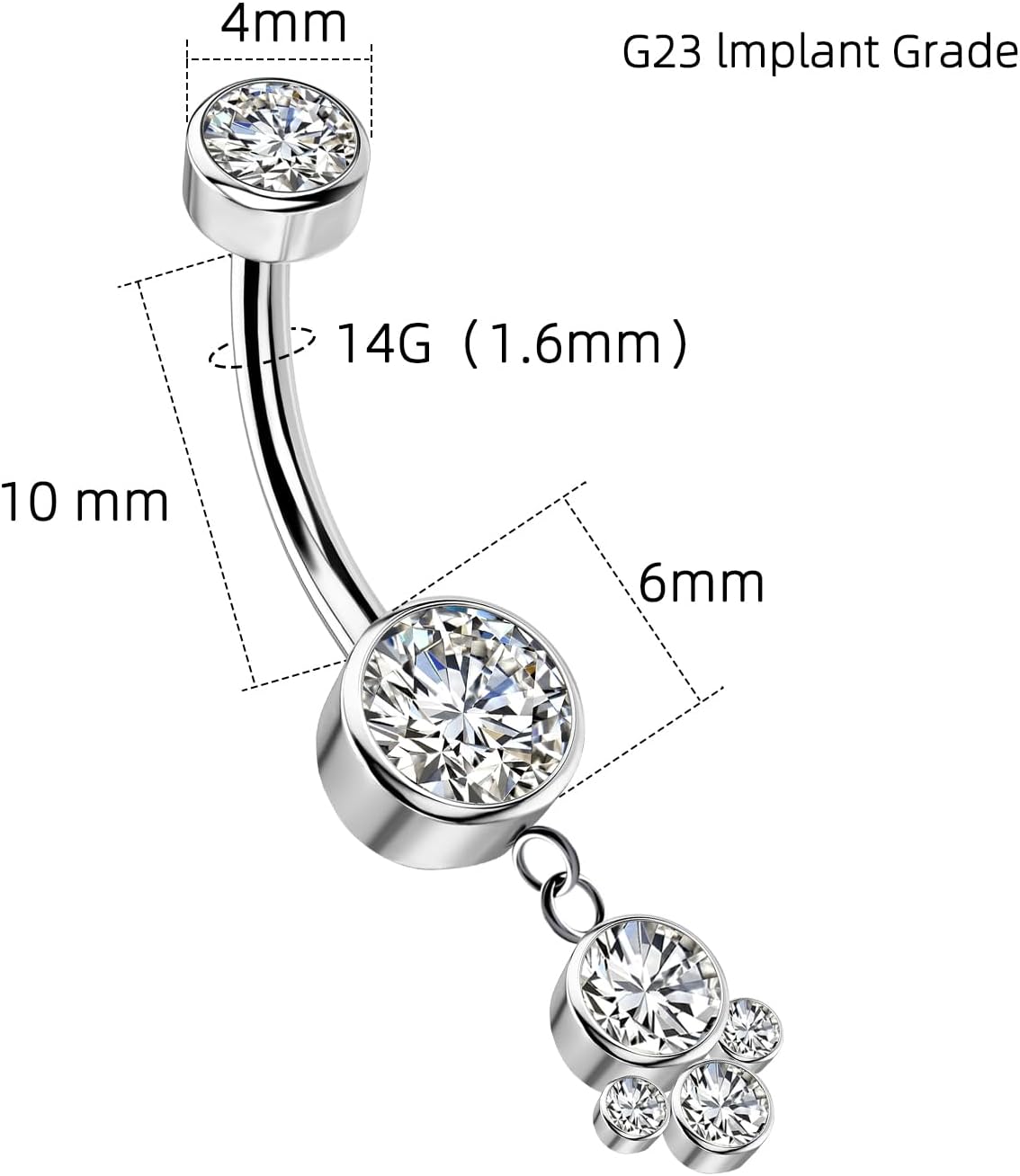 G23 Titanium Belly Button Rings 14G Internally Threaded 10mm Curved Barbell Navel Piercing Jewelry with CZ Crystals, Dangle & Floating Hypoallergenic Belly Rings - Image 2